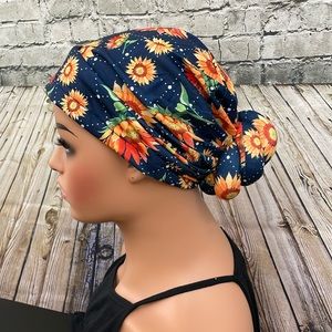Navy sunflower knotted hair turban New